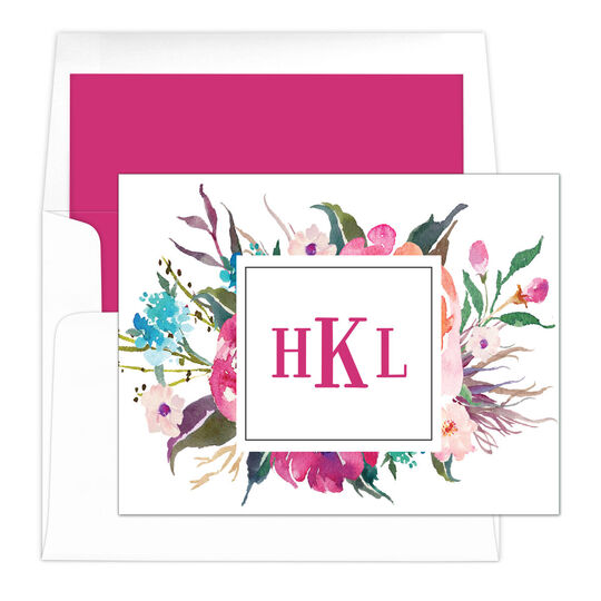 Watercolor Peony Monogram Folded Note Cards